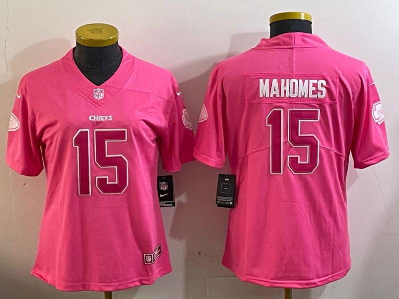 Women Kansas City Chiefs #15 Mahomes Pink 2024 Nike Limited NFL Jersey style 1